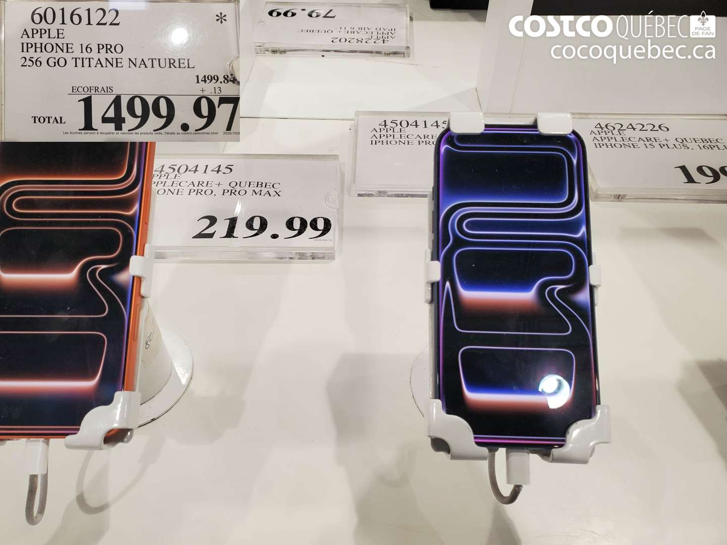 6016122 APPLE IPHONE 16 PRO 256 GO TITANE NATUREL  $1499.97