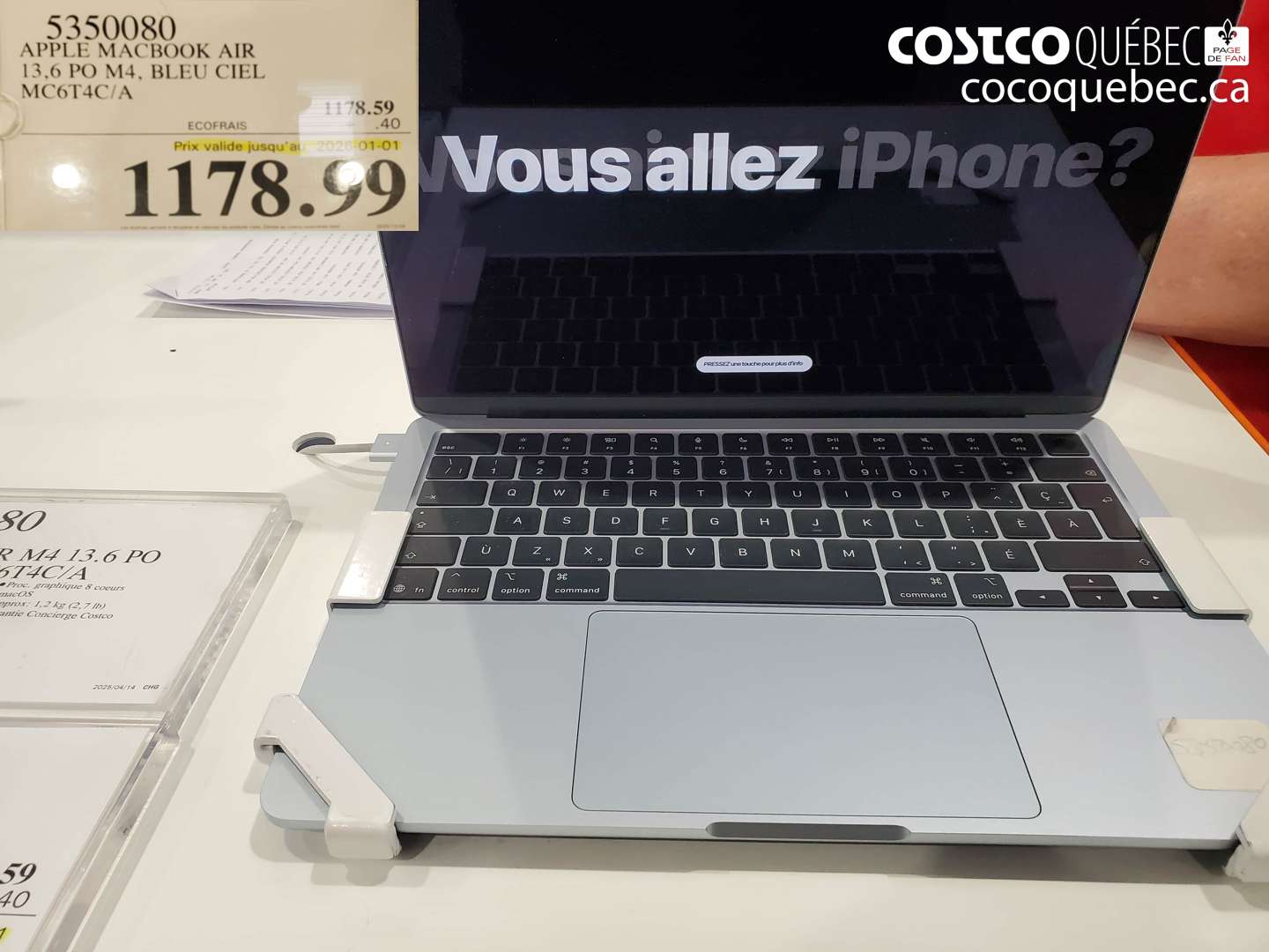 5350080 APPLE MACBOOK AIR 13,6 PO M4, BLEU CIEL MC6T4C/A ($0.40 INSTANT SAVINGS EXPIRES ON 2026-01-01) $1178.59