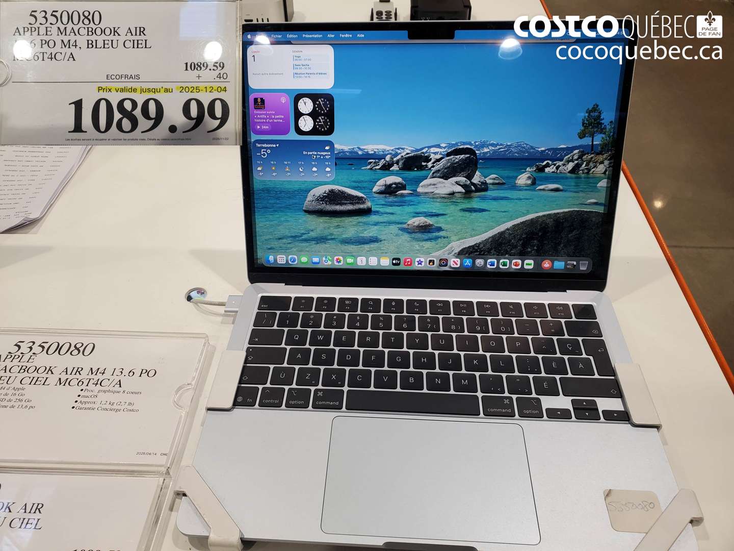 5350080 APPLE MACBOOK AIR 13,6 PO M4, BLEU CIEL MCO6T4C/A  (EXPIRES ON 2025-12-04) $1089.99