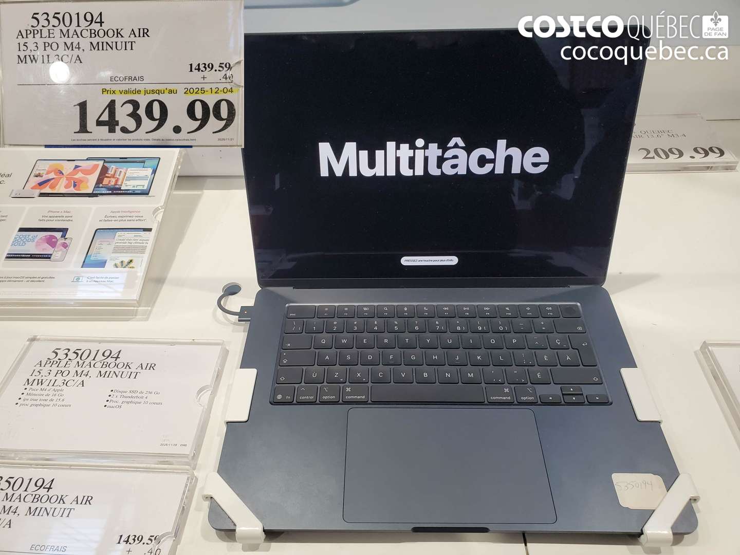 5350194 APPLE MACBOOK AIR 15,3 PO M4, MINUIT  (EXPIRES ON 2025-12-04) $1439.99