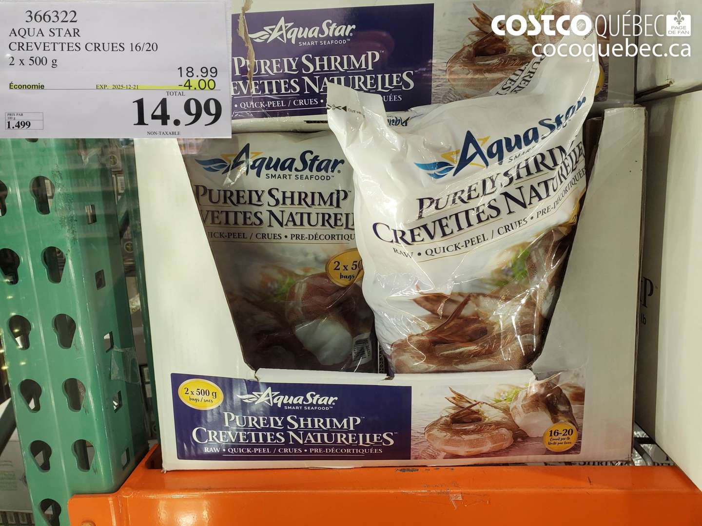 366322 AQUA STAR CREVETTES CRUES 16/20 ($4.00 INSTANT SAVINGS EXPIRES ON 2025-12-21) $14.99