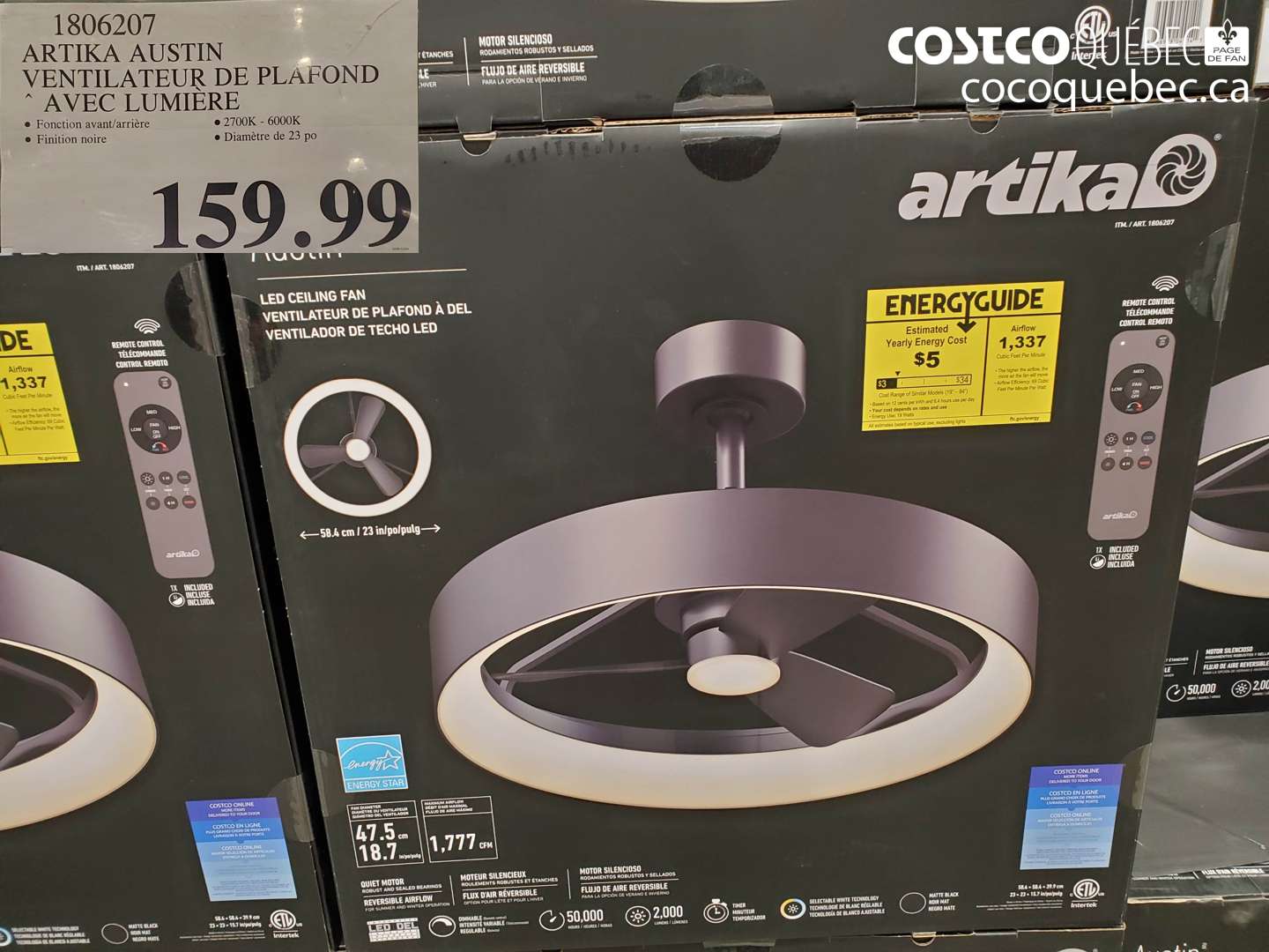 1806207 ARTIKA AUSTIN VENTILATEUR DE PLAFOND AVEC LUMIÈRE $159.99