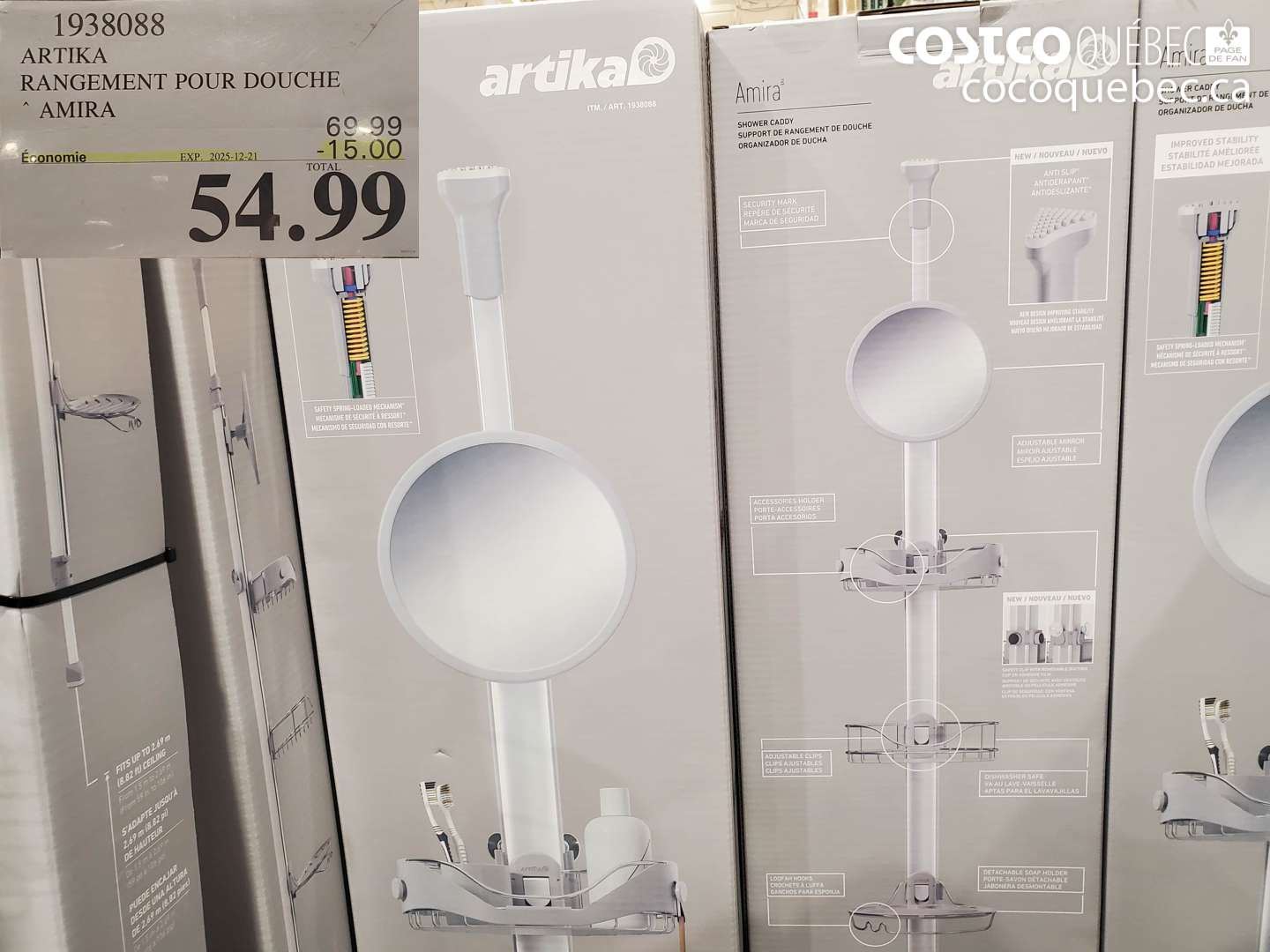 1938088 ARTIKA RANGEMENT POUR DOUCHE AMIRA ($15.00 INSTANT SAVINGS EXPIRES ON 2025-12-21) $54.99