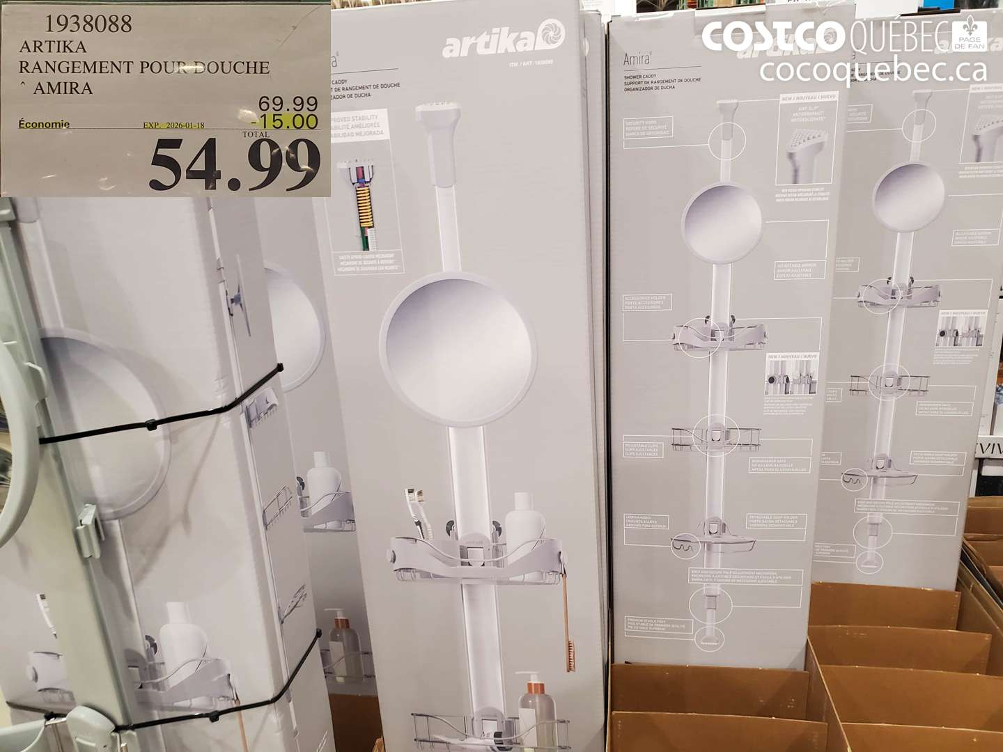 1938088 ARTIKA RANGEMENT POUR DOUCHE AMIRA ($15.00 INSTANT SAVINGS EXPIRES ON 2026-01-18) $54.99