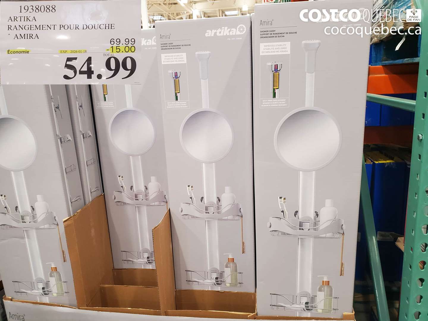 1938088 ARTIKA RANGEMENT POUR DOUCHE AMIRA ($15.00 INSTANT SAVINGS EXPIRES ON 2026-01-18) $54.99