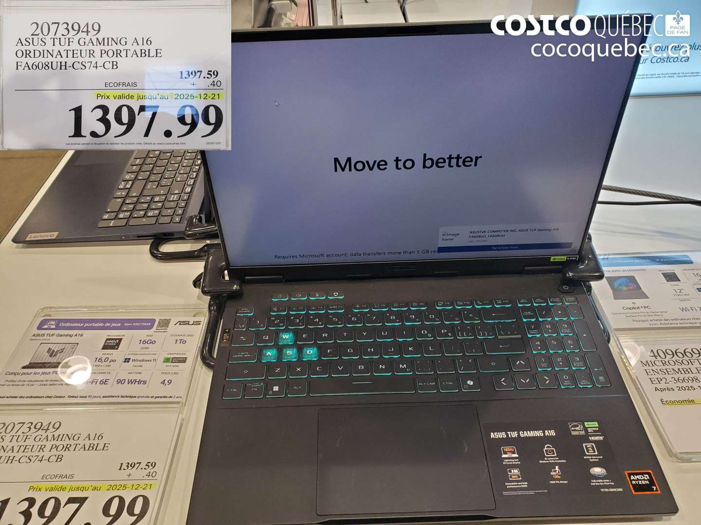 2073949 ASUS TUF GAMING A16 ORDINATEUR PORTABLE FA608UH-CS74-CB (EXPIRES ON 2025-12-21) $1397.99