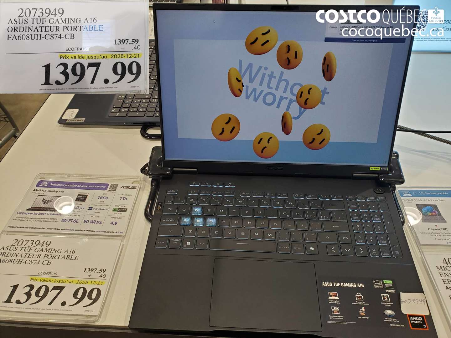 2073949 ASUS TUF GAMING A16 ORDINATEUR PORTABLE FA608UH-CS74-CB (EXPIRES ON 2025-12-21) $1397.99