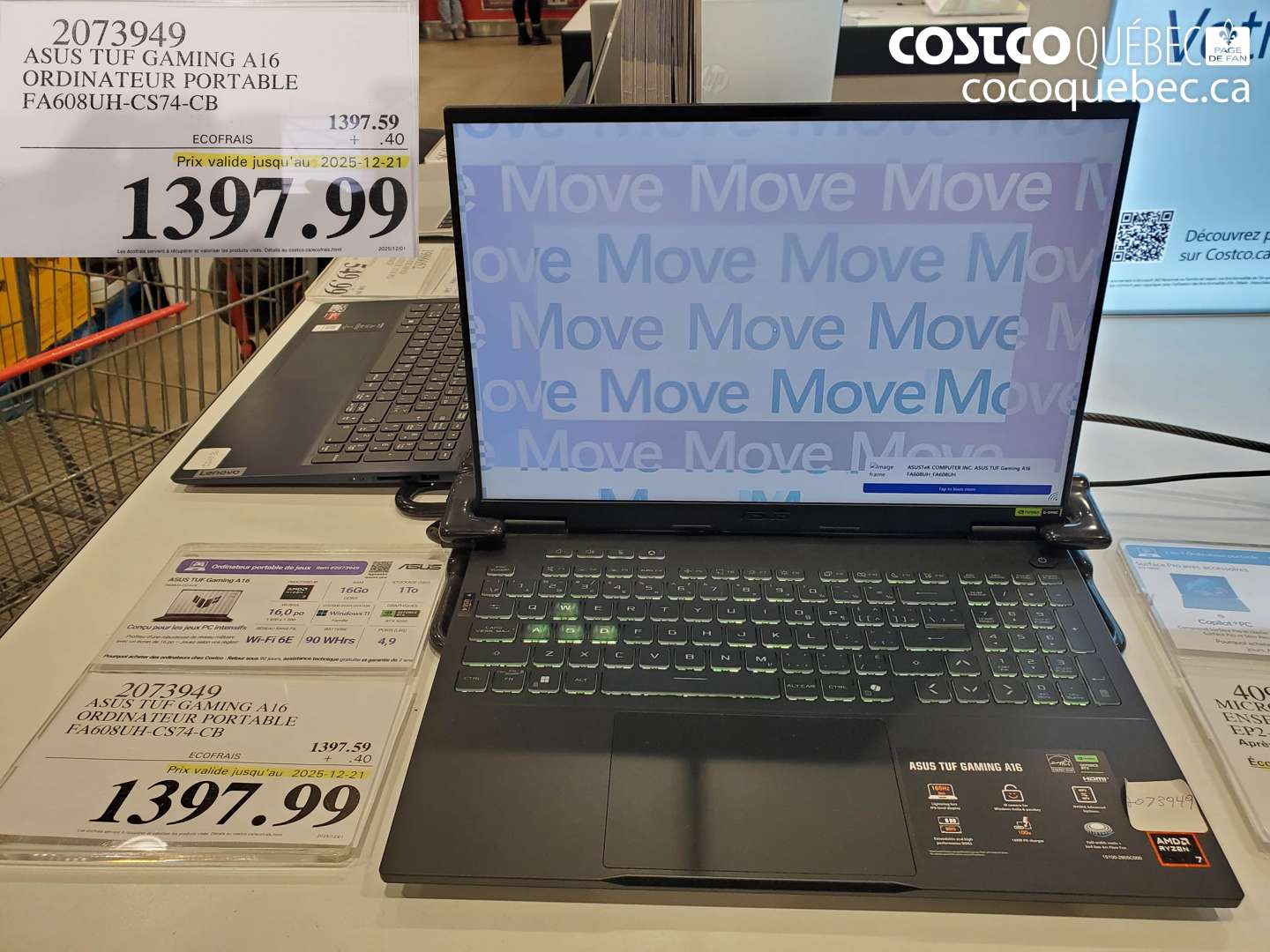 2073949 ASUS TUF GAMING A16 ORDINATEUR PORTABLE FA608UH-CS74-CB (EXPIRES ON 2025-12-21) $1397.99