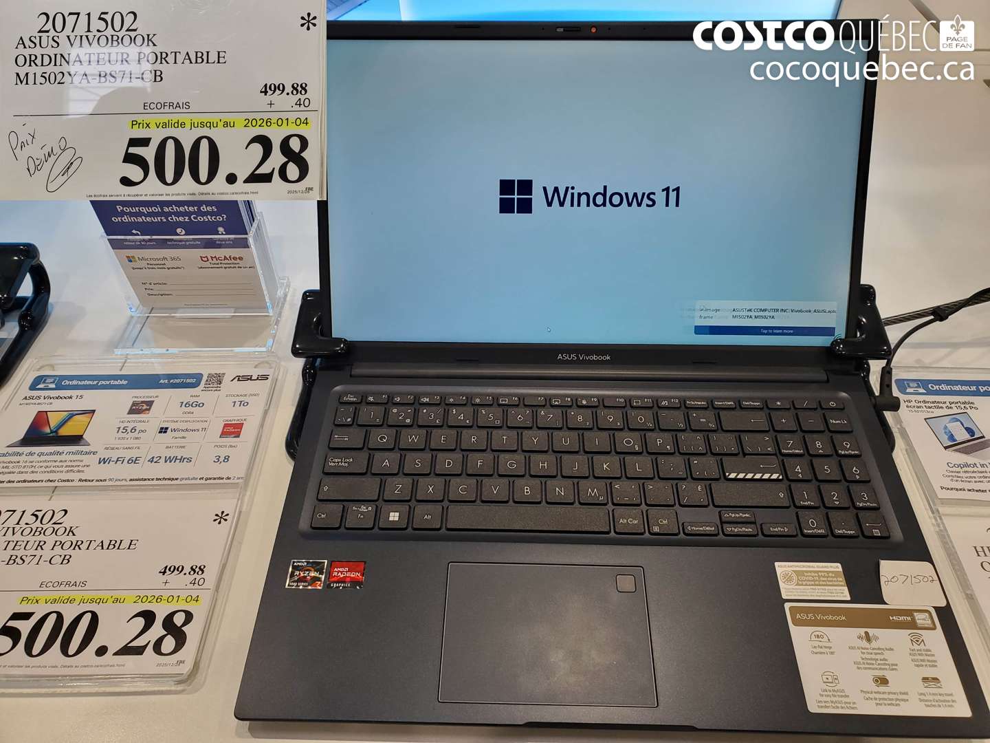 2071502 ASUS VIVBOOK ORDINATEUR PORTABLE M1502YA-BS71-CB (EXPIRES ON 2026-01-04) $500.28