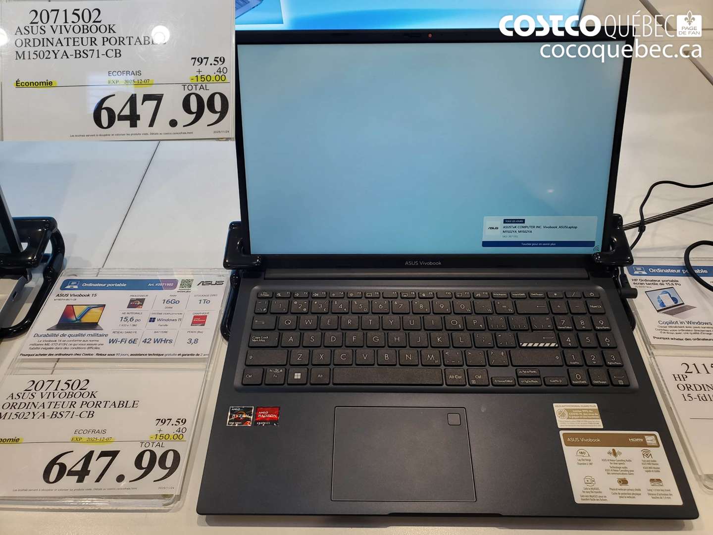 2071502 ASUS VIVOBOOK ORDINATEUR PORTABLE M1502YA-BS71-CB ($150.00 INSTANT SAVINGS EXPIRES ON 2025-12-07) $647.99