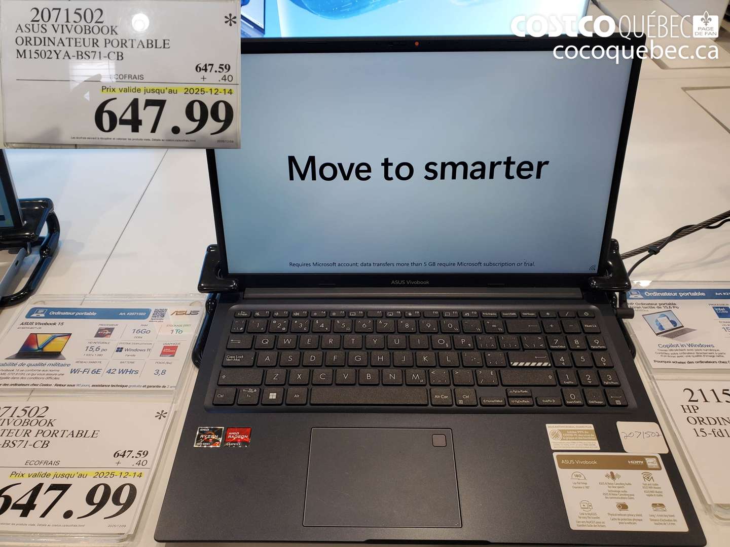 2071502 ASUS VIVOBOOK ORDINATEUR PORTABLE M1502Y A-BS71-CB (EXPIRES ON 2025-12-14) $647.99