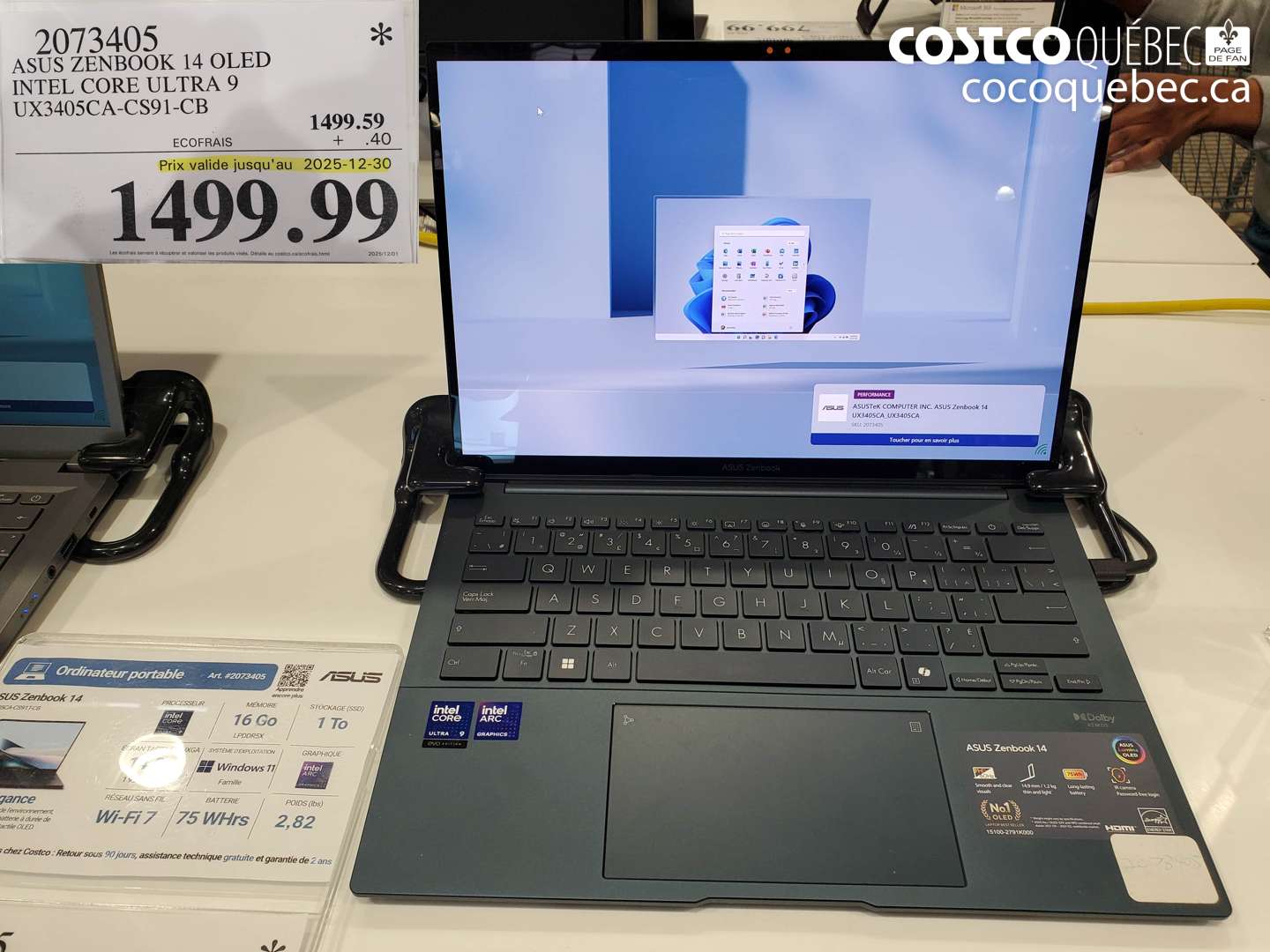 2073405 ASUS ZENBOOK 14 OLED INTEL CORE ULTRA 9 UX3405CA-CS91-CB (EXPIRES ON 2025-12-30) $1499.99