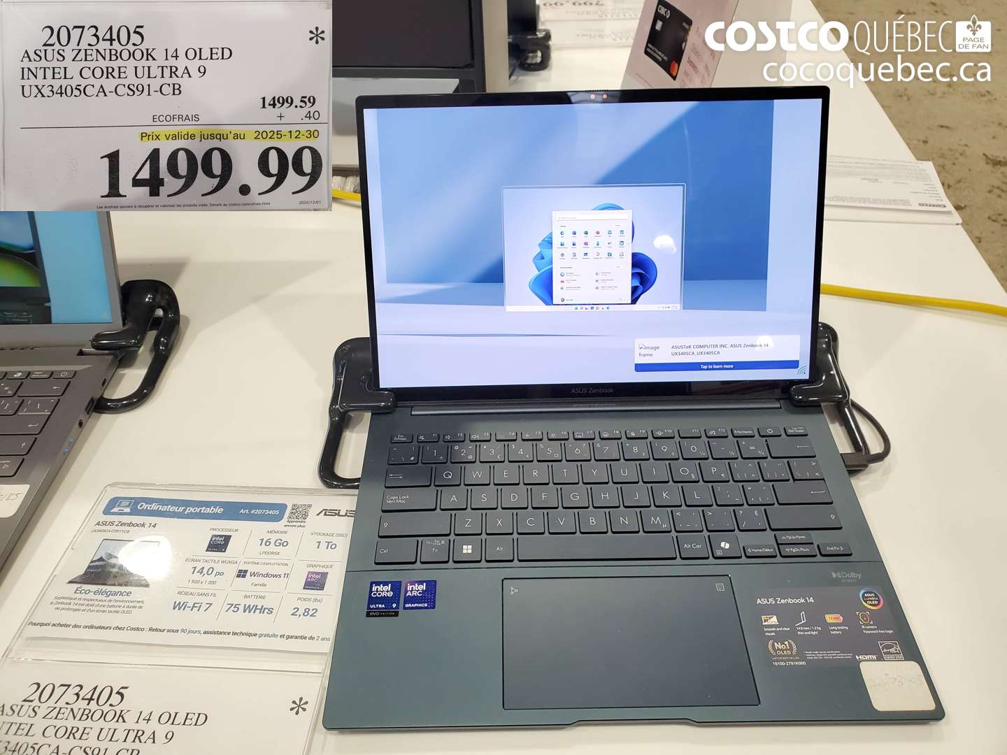 2073405 ASUS ZENBOOK 14 OLED INTEL CORE ULTRA 9 UX3405CA-CS91-CB (EXPIRES ON 2025-12-30) $1499.99