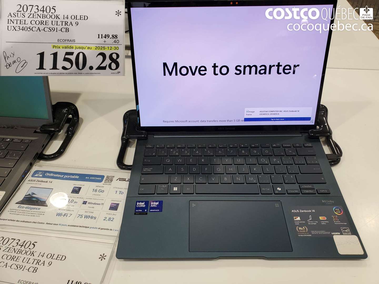 2073405 ASUS ZENBOOK 14 OLED INTEL CORE ULTRA 9 UX3405CA-CS91-CB (EXPIRES ON 2025-12-30) $1150.28