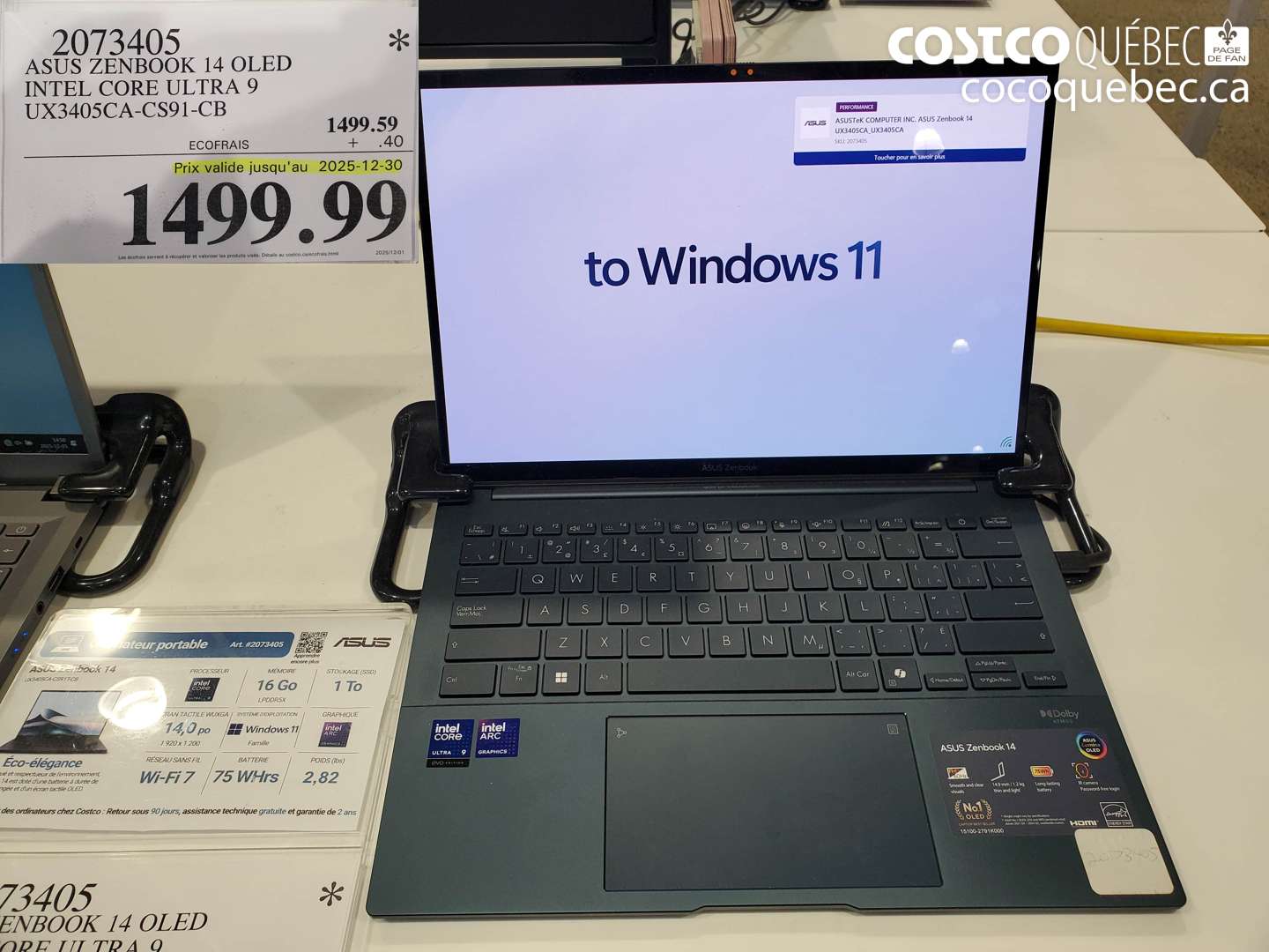 2073405 ASUS ZENBOOK 14 OLED INTEL CORE ULTRA 9 UX3405CA-CS91-CB  (EXPIRES ON 2025-12-30) $1499.99