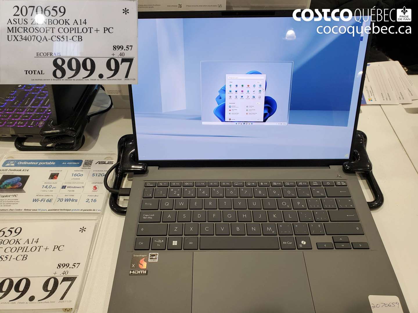 2070659 ASUS ZENBOOK A14 MICROSOFT COPILOT+ PC UX34070QA-CS51-CB $899.97