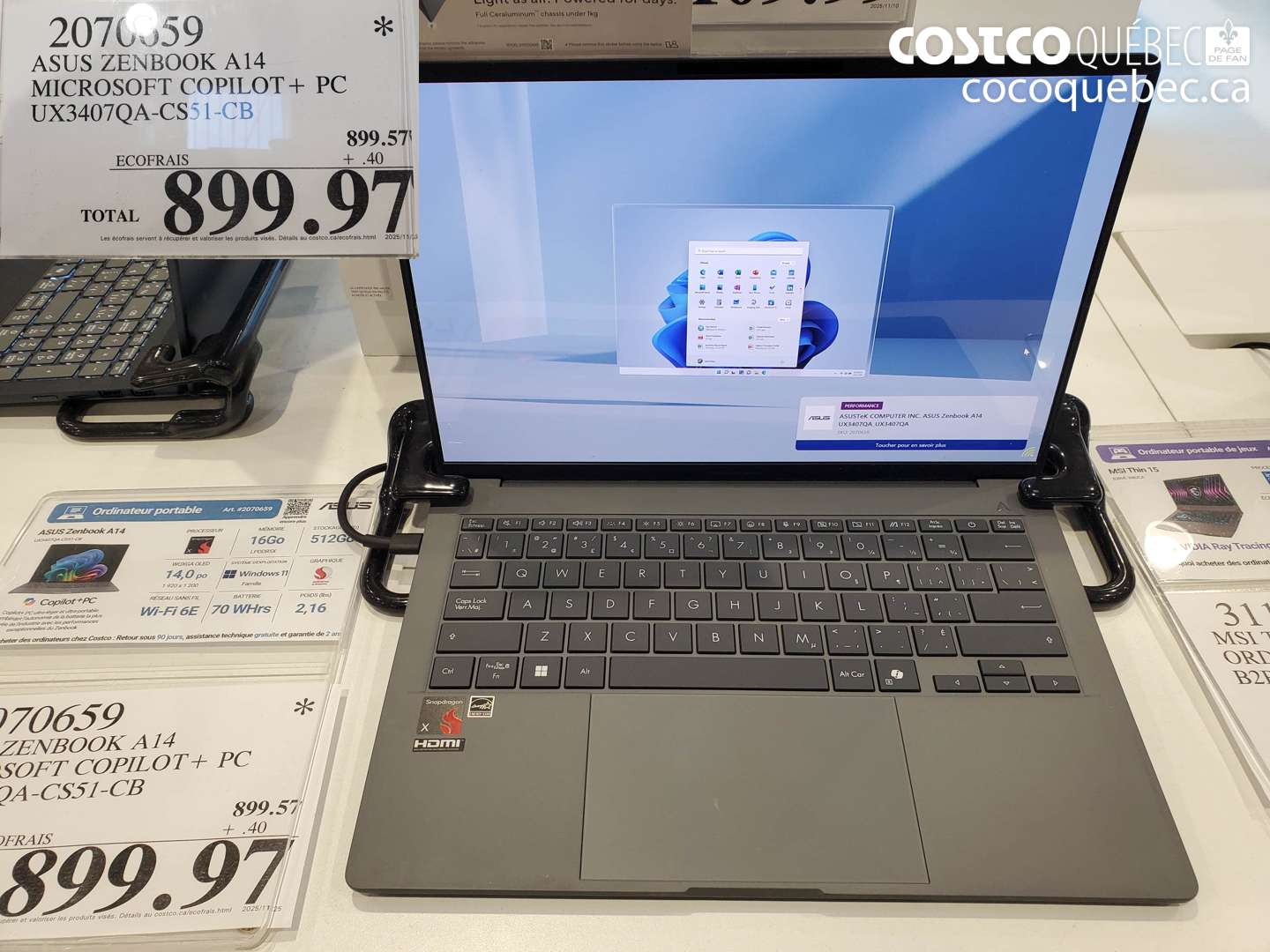 2070659 ASUS ZENBOOK A14 MICROSOFT COPILOT+ PC UX3407QA-CS5 1-CB  $899.97