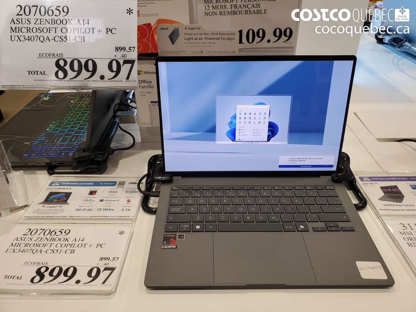 2070659 ASUS ZENBOOK A14 MICROSOFT COPILOT + PC UX34070QA-CS51-CB $899.97