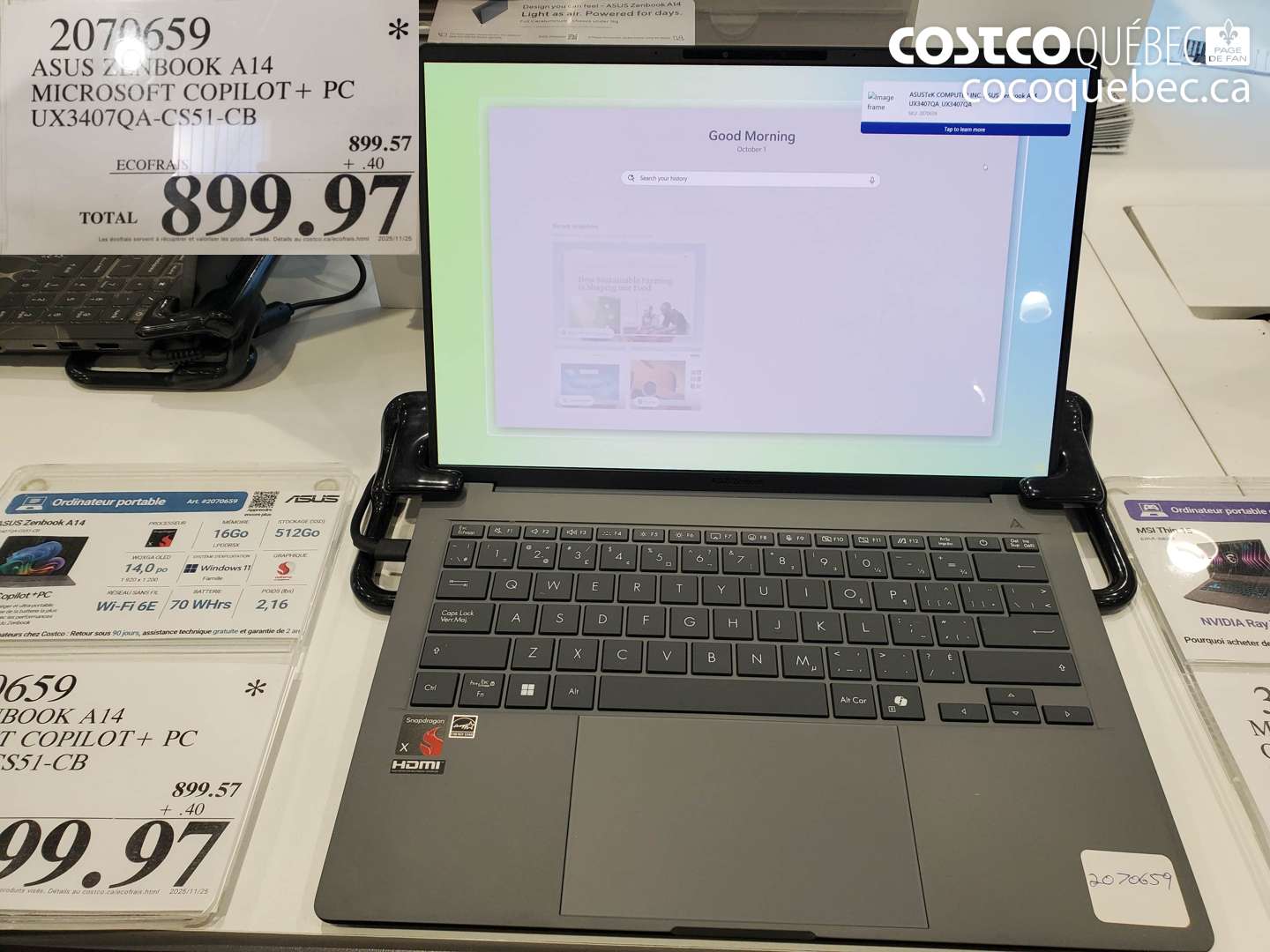 2070659 ASUS ZENBOOK A14 MICROSOFT COPILOT + PC UX3407QA-CS51-CB $899.97