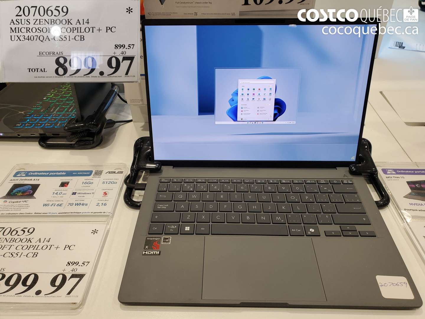 2070659 ASUS ZENBOOK A14 MICROSOFT COPILOT + PC UX3407QA-CS51-CB $899.97