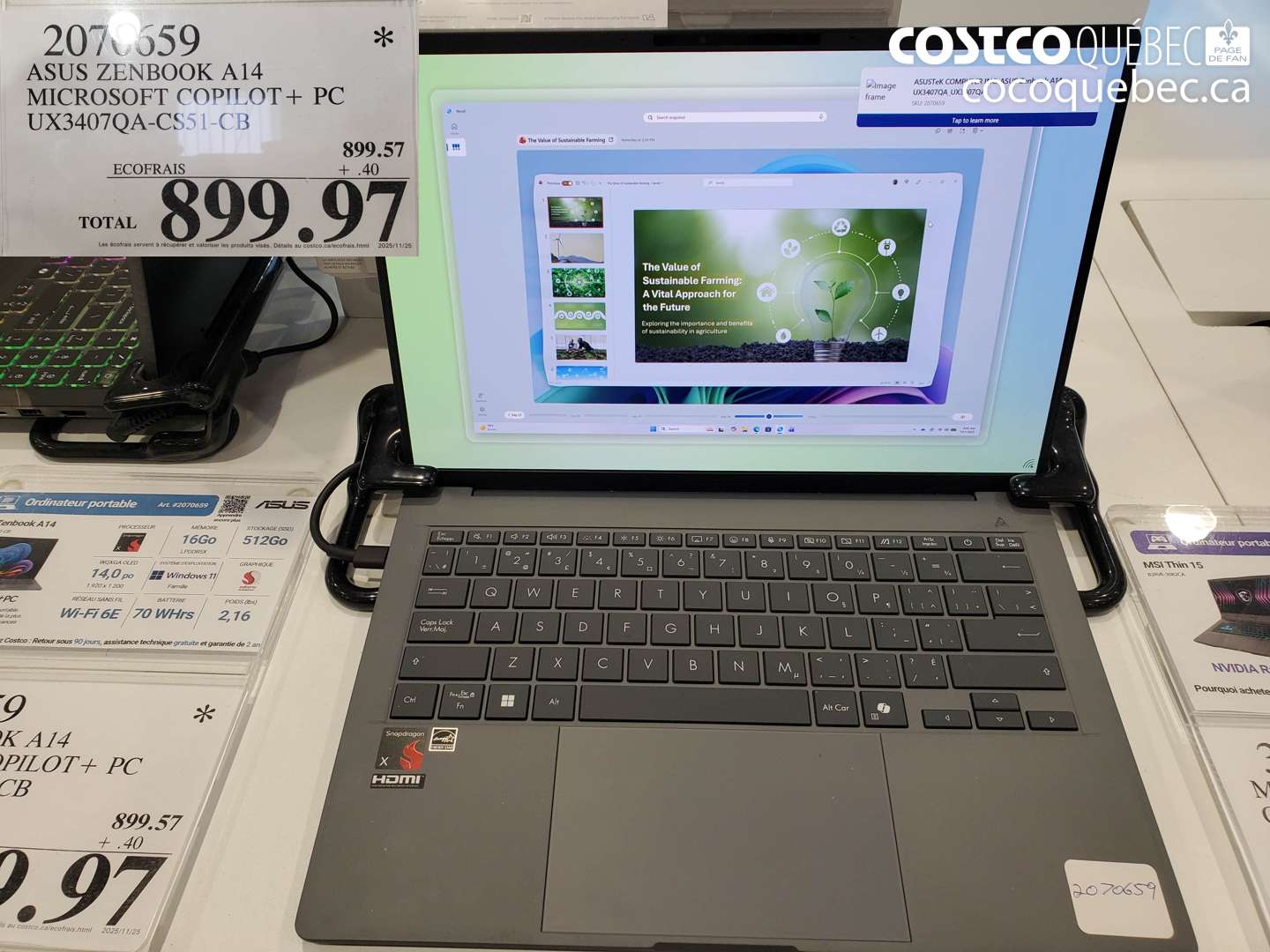 2070659 ASUS ZENBOOK A14 MICROSOFT COPILOT + PC UX3407QA-CS51-CB $899.97