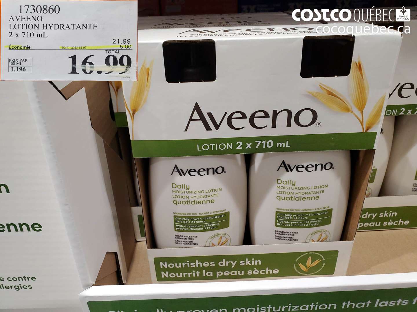 1730860 AVEENO LOTION HYDRATANTE  ($5.00 INSTANT SAVINGS EXPIRES ON 2025-12-07) $16.99