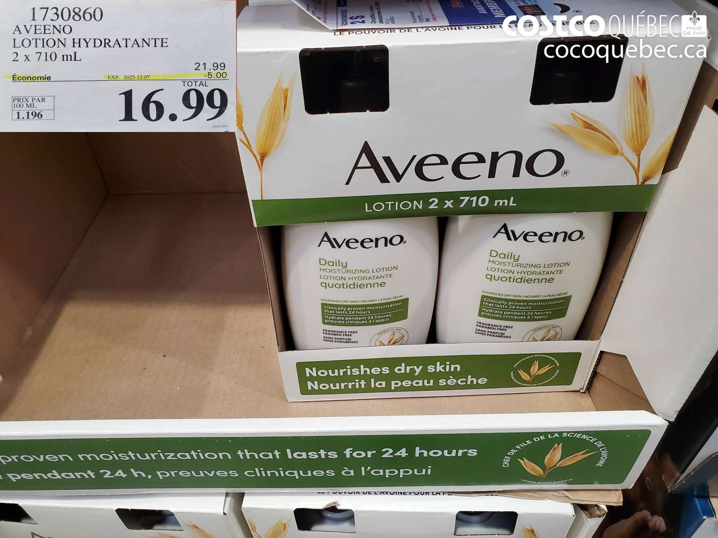 1730860 AVEENO LOTION HYDRATANTE  ($5.00 INSTANT SAVINGS EXPIRES ON 2025-12-07) $16.99