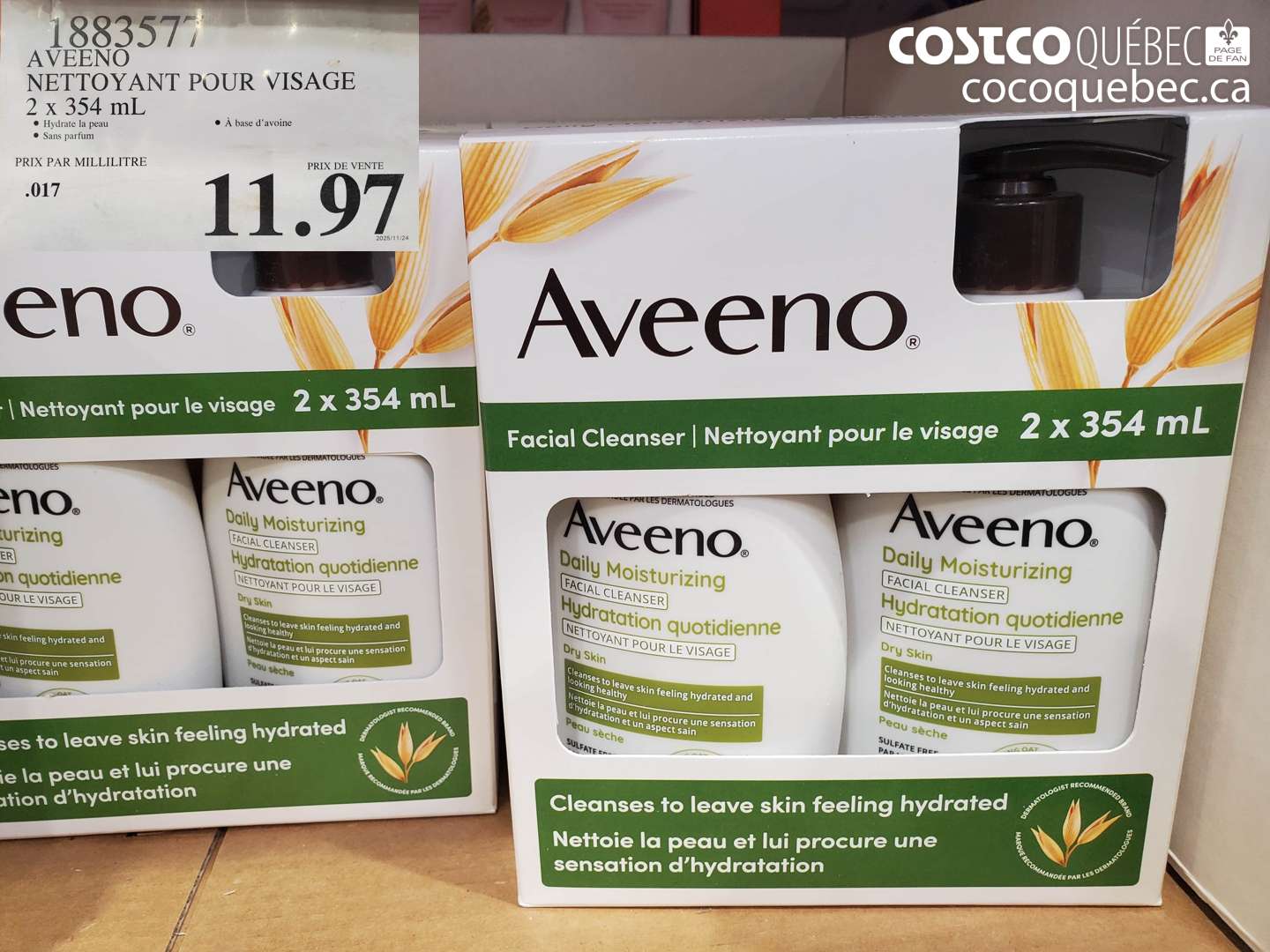 1883577 AVEENO NETTOYANT POUR VISAGE 2 x 354 mL $11.97