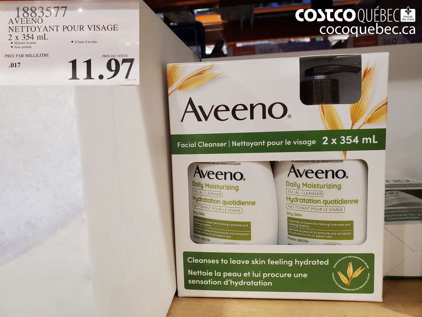1883577 AVEENO NETTOYANT POUR VISAGE 2 x 354 mL $11.97