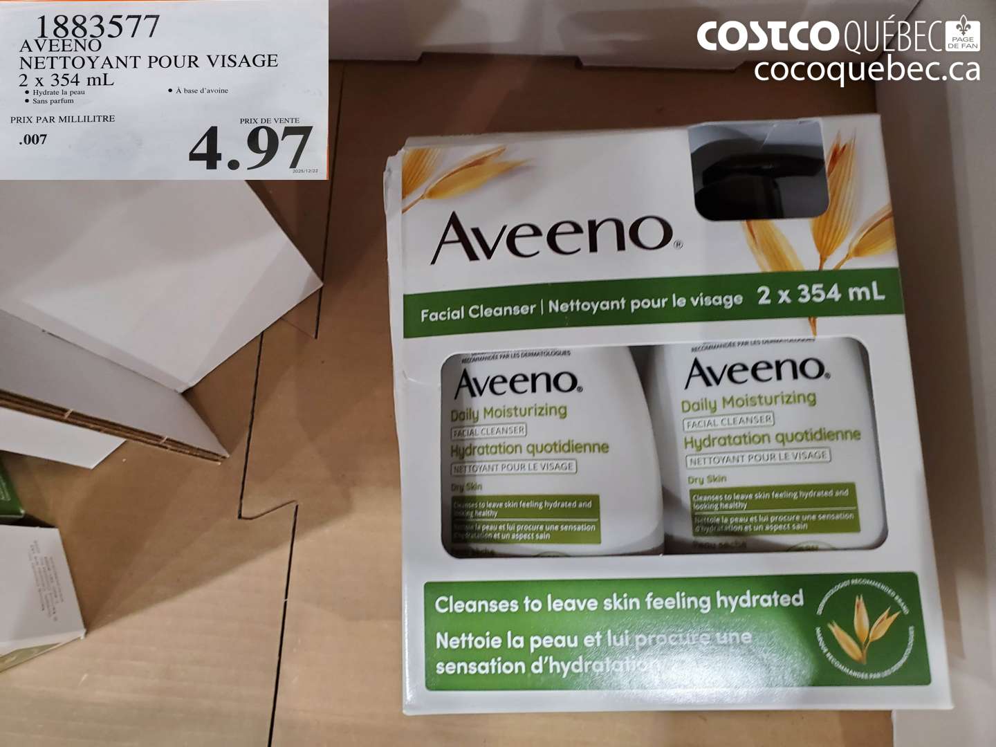 1883577 AVEENO NETTOYANT POUR VISAGE 2 x 354 ml $11.97