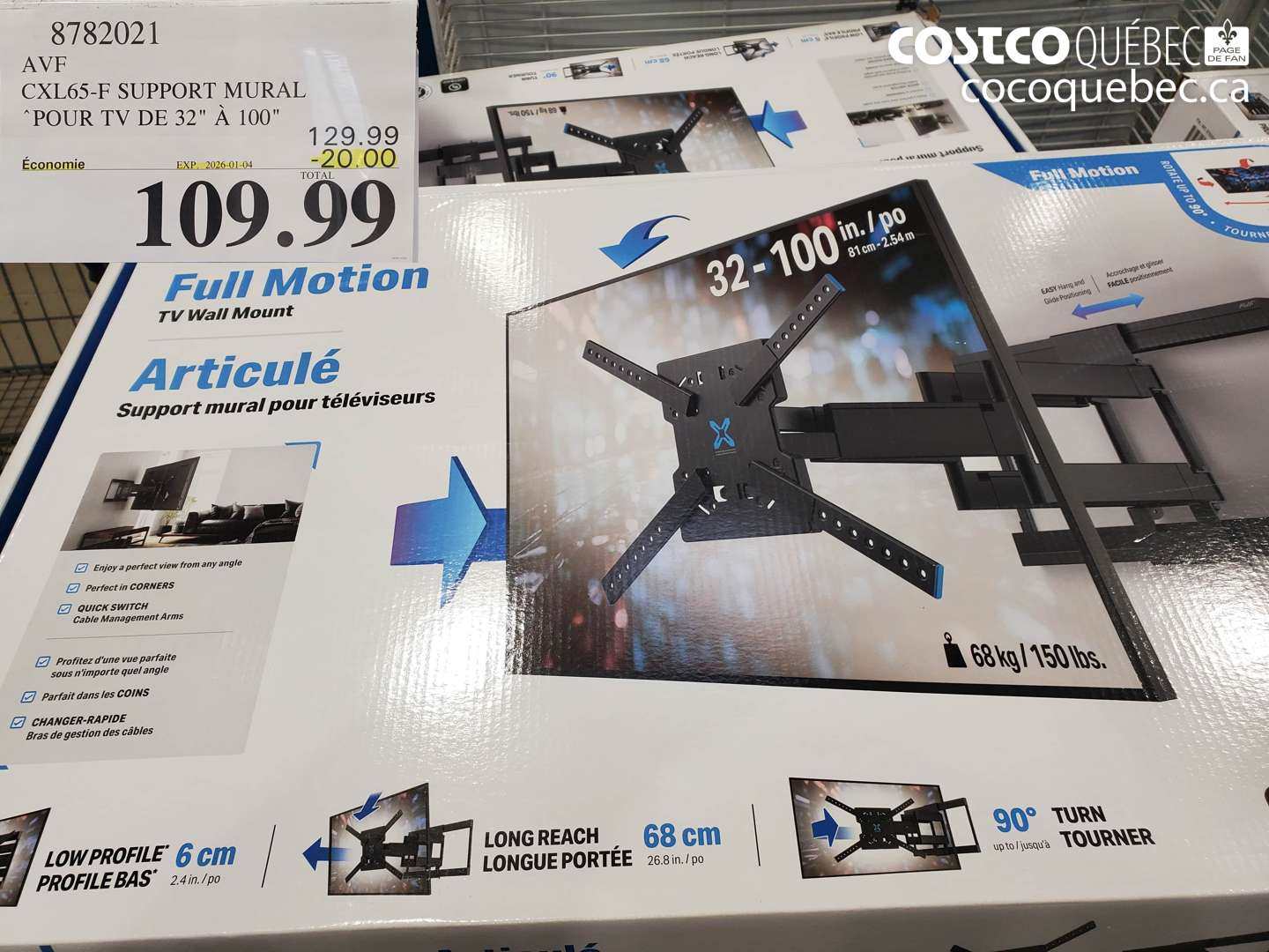 8782021 AVF CXL65-F SUPPORT MURAL 'POUR TV DE 32