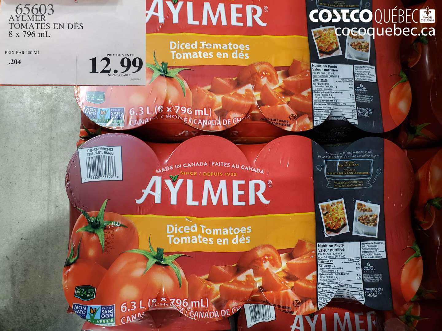 65603 AYLMER TOMATES EN DÉS 8 x 796 mL $12.99