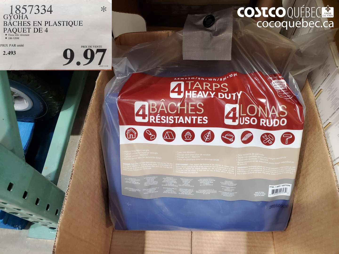 1857334 BÂCHES EN PLASTIQUE PAQUET DE 4 $9.97