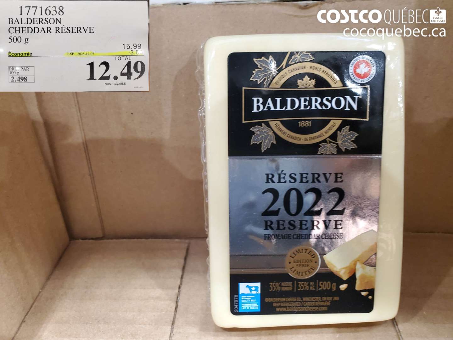 1771638 BALDERSON CHEDDAR RESERVE 500 g  ($3.50 INSTANT SAVINGS EXPIRES ON 2025-12-49) $12.49