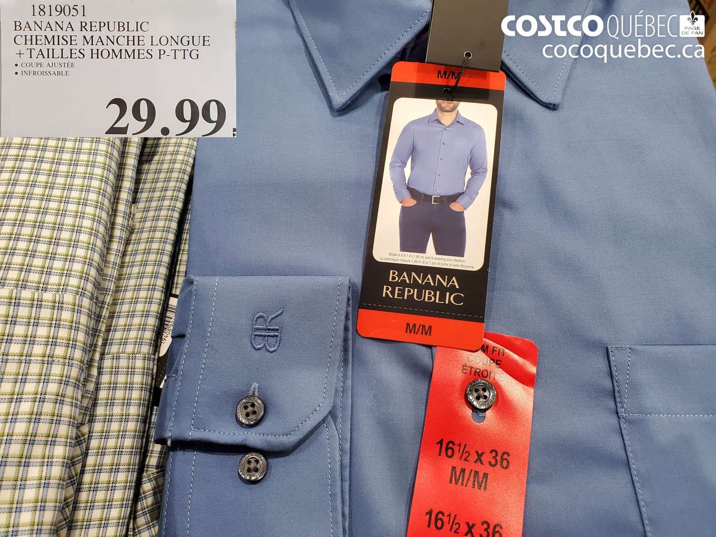 1819051 BANANA REPUBLIC CHEMISE MANCHE LONGUE + TAILLES HOMMES P-TTG $29.99