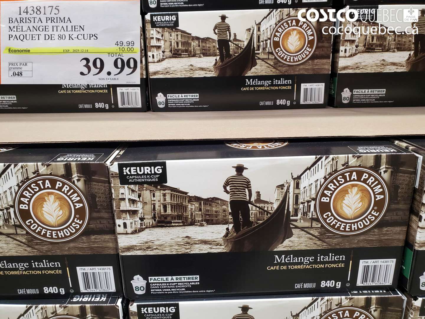 1438175 BARISTA PRIMA MELANGE ITALIEN PAQUET DE 80 K-CUPS ($10.00 INSTANT SAVINGS EXPIRES ON 2025-12-14) $39.99