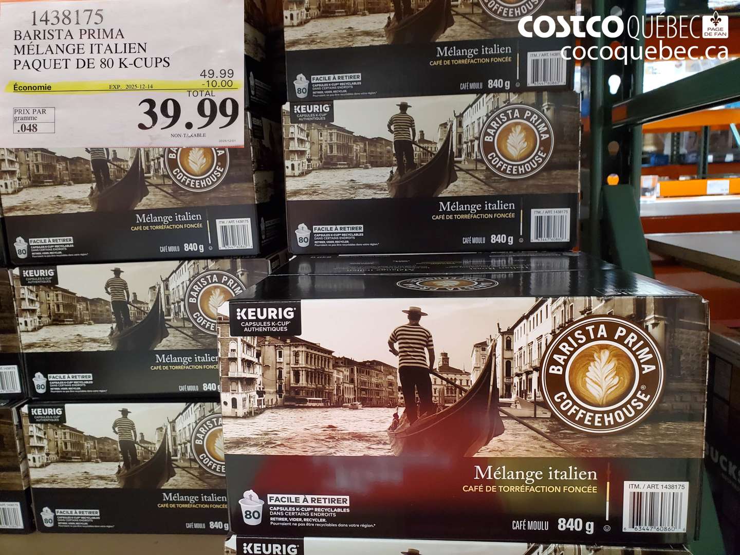 1438175 BARISTA PRIMA MÉLANGE ITALIEN PAQUET DE 80 K-CUPS (EXPIRES ON 2025-12-14) $39.99