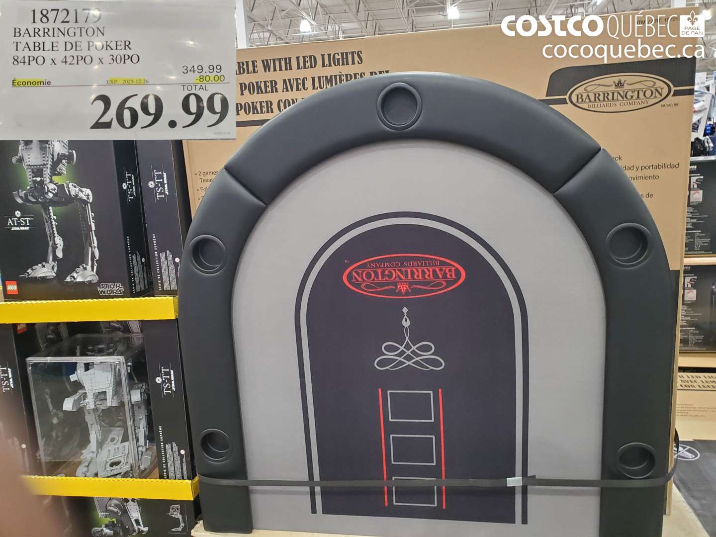 1872179 BARRINGTON TABLE DE POKER 84PO x 42PO x 30PO ($80.00 INSTANT SAVINGS EXPIRES ON 2025-12-26) $269.99
