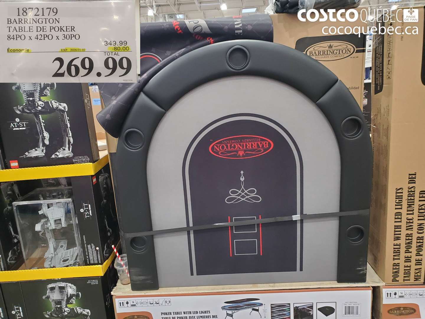 1872179 BARRINGTON TABLE DE POKER 84PO x 42PO x 30PO ($80.00 INSTANT SAVINGS EXPIRES ON 2026-01-02) $269.99