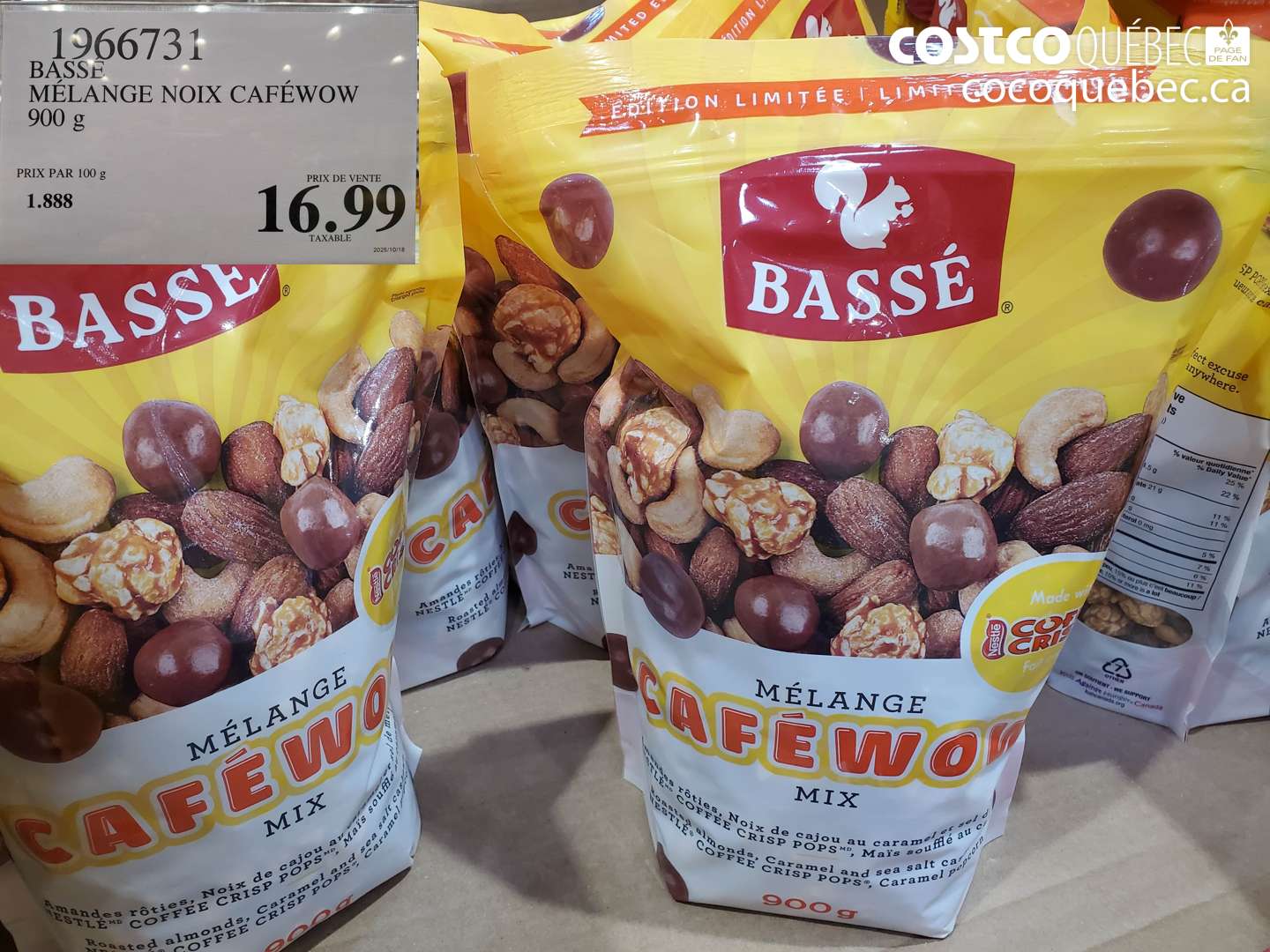 1966731 BASSE MÉLANGE NOIX CAFÉWOW 900 g $16.99