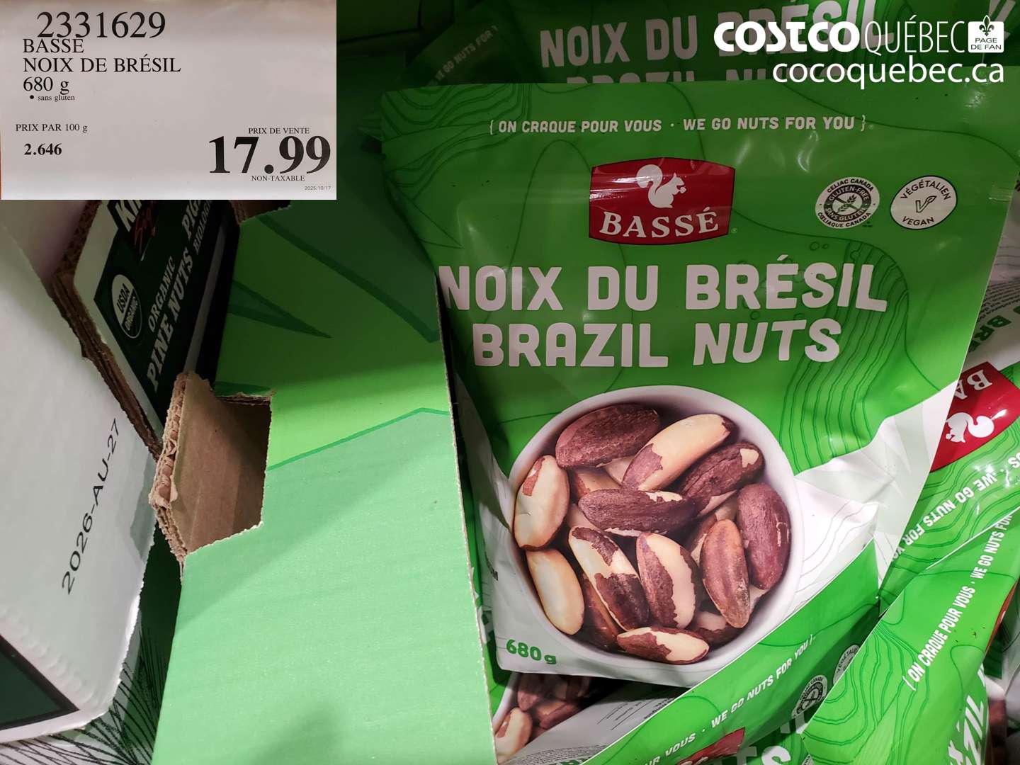 2331629 BASSÉ NOIX DE BRÉSIL 680 g sans gluten $17.99