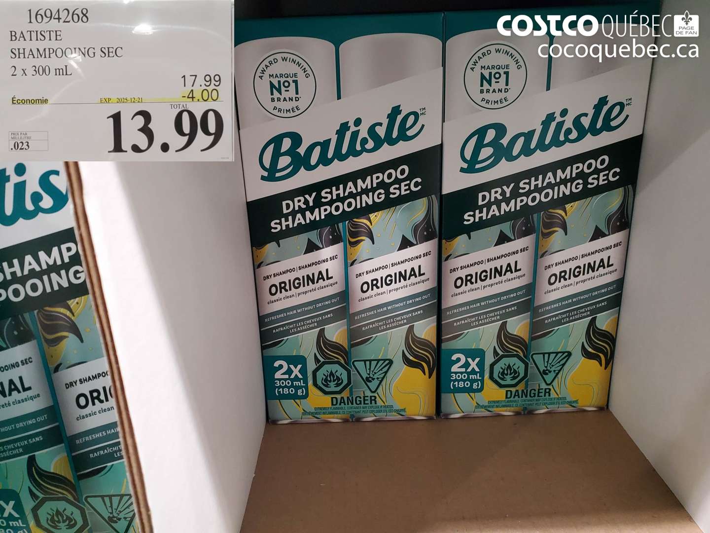 1694268 BATISTE SHAMPOOING SEC 2 x 300 mL ($4.00 INSTANT SAVINGS EXPIRES ON 2025-12-21) $13.99