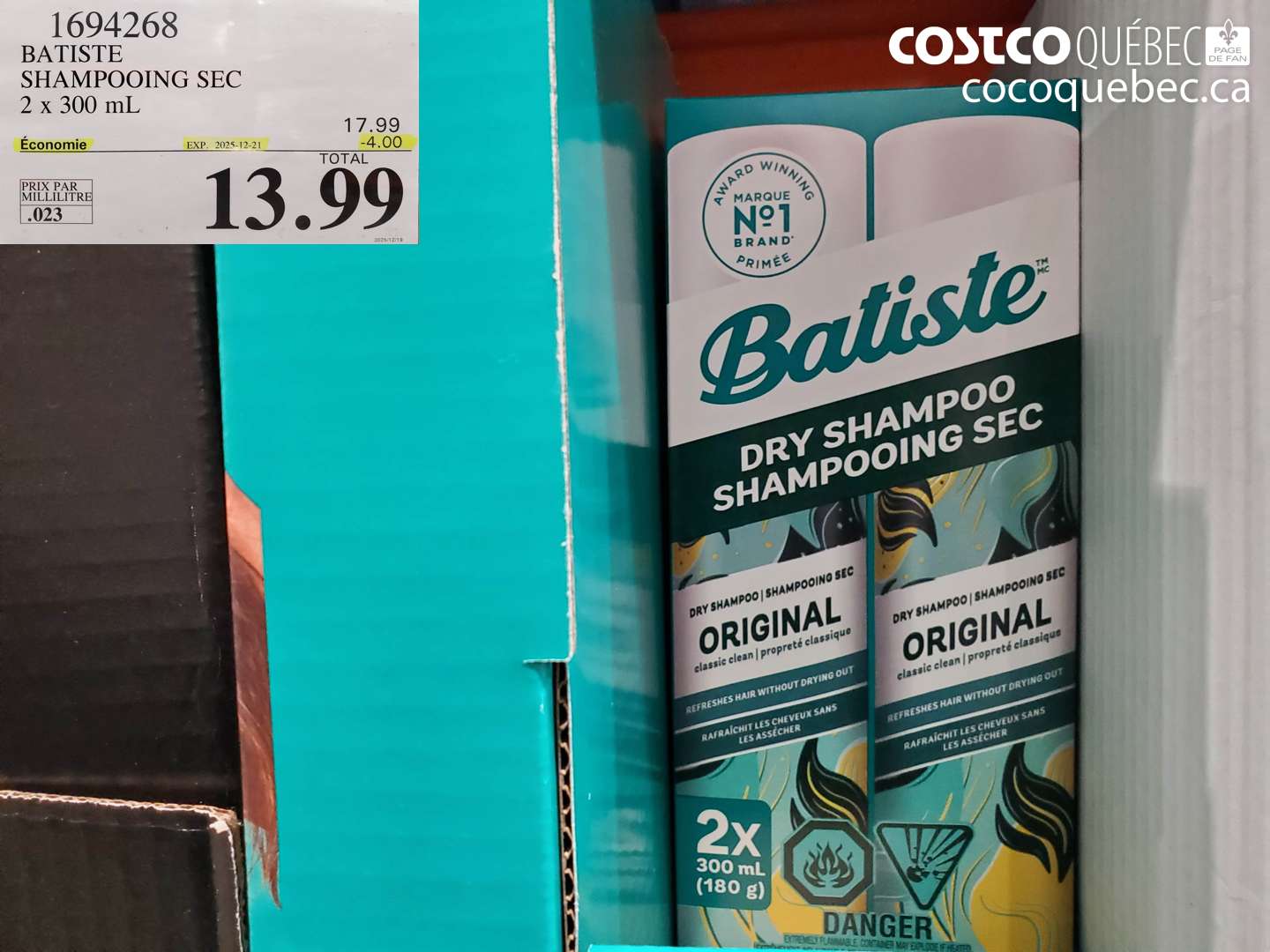1694268 BATISTE SHAMPOOING SEC 2 x 300 mL ($4.00 INSTANT SAVINGS EXPIRES ON 2025-12-21) $13.99