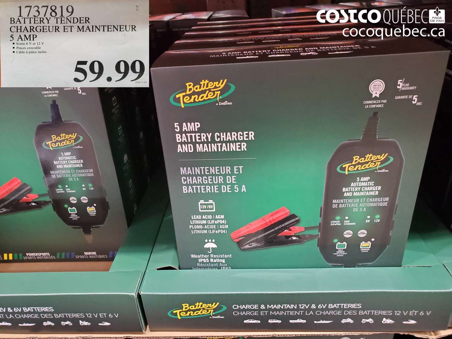 1737819 BATTERY TENDER CHARGEUR ET MAINTENEUR 5 AMP $59.99