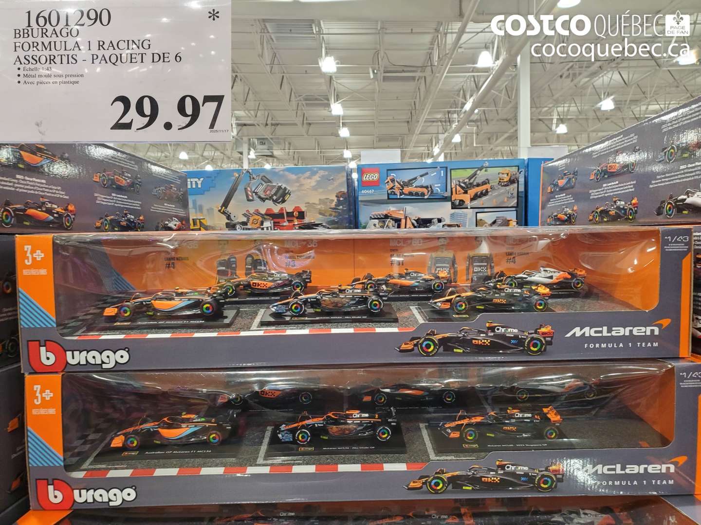 1601290 BBURAGO FORMULA 1 RACING ASSORTIS PAQUET DE 6  $29.97