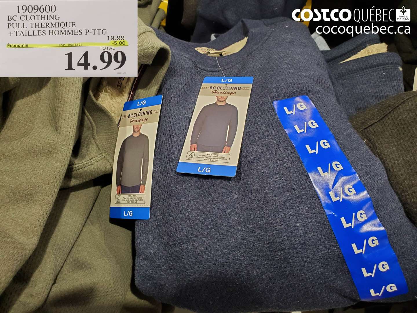 1909600 BC CLOTHING PULL THERMIQUE +TAILLES HOMMES P-TG ($5.00 INSTANT SAVINGS EXPIRES ON 2025-12-21) $14.99