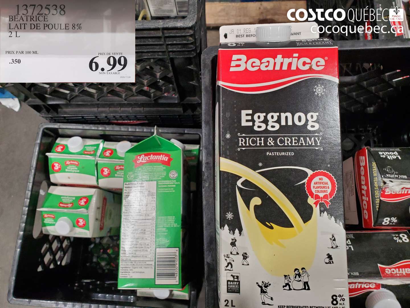 1372538 BEATRICE LAIT DE POULE 8% 2 L $6.99