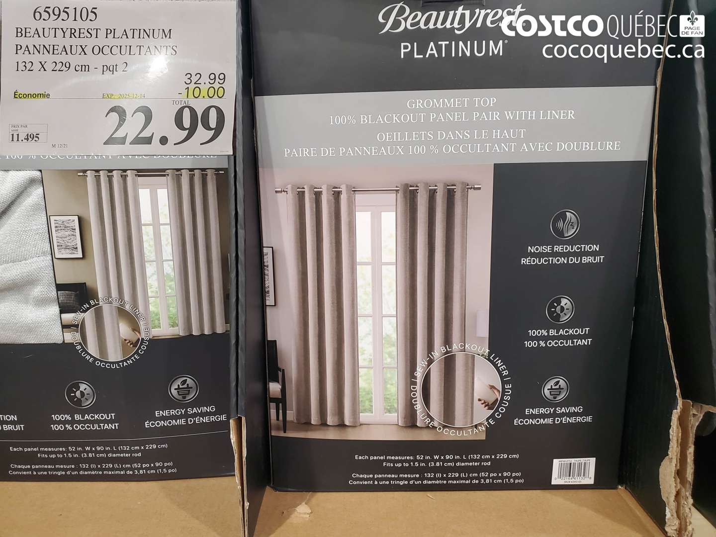 6595105 BEAUTYREST PLATINUM PANNEAUX OCCULTANTS 132 X 229 cm - pqt 2 ($10.00 INSTANT SAVINGS EXPIRES ON 2025-12-14) $22.99