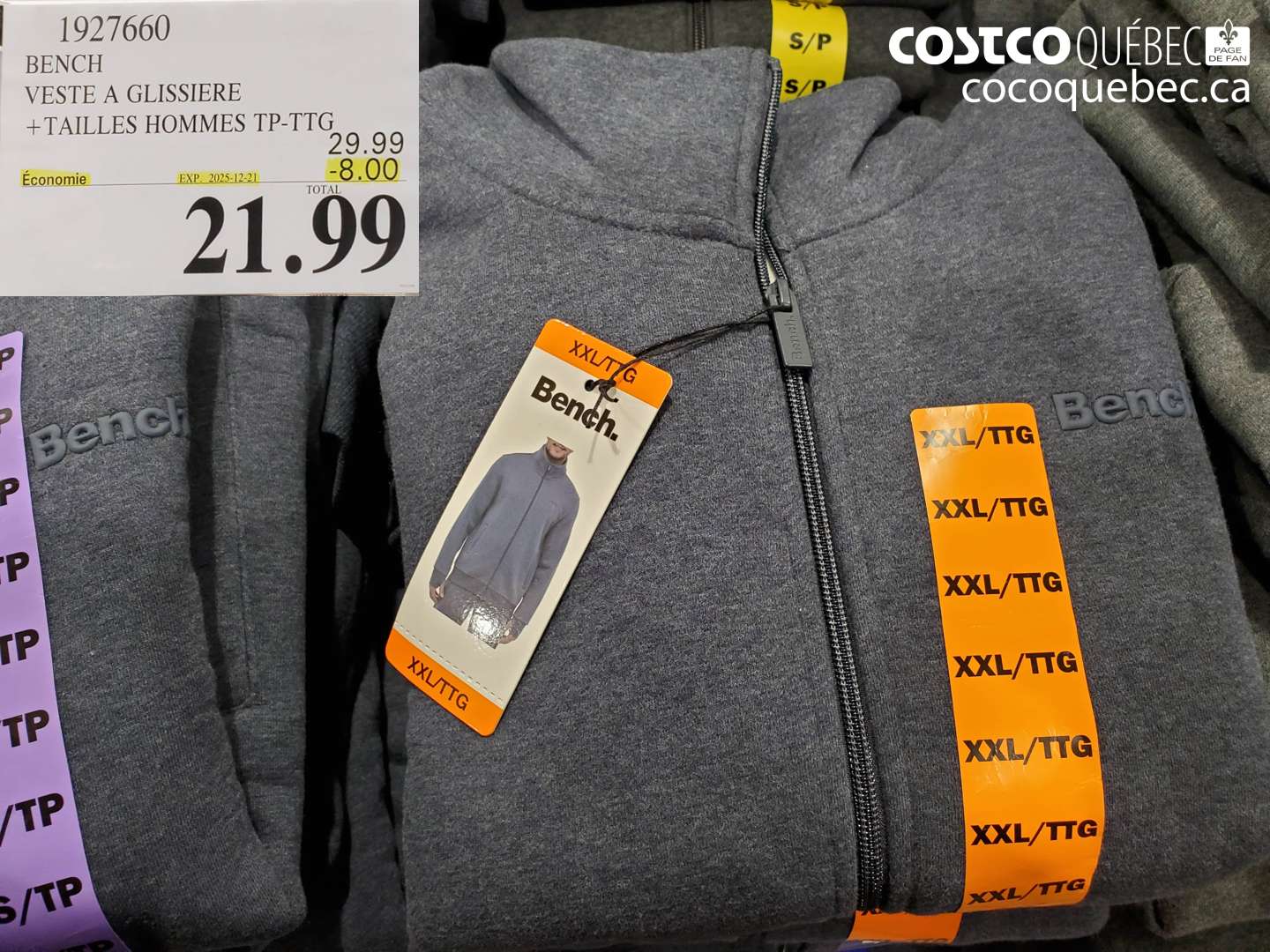 1927660 BENCH VESTE A GLISSIERE +TAILLES HOMMES TP-TTG ($8.00 INSTANT SAVINGS EXPIRES ON 2025-12-21) $21.99