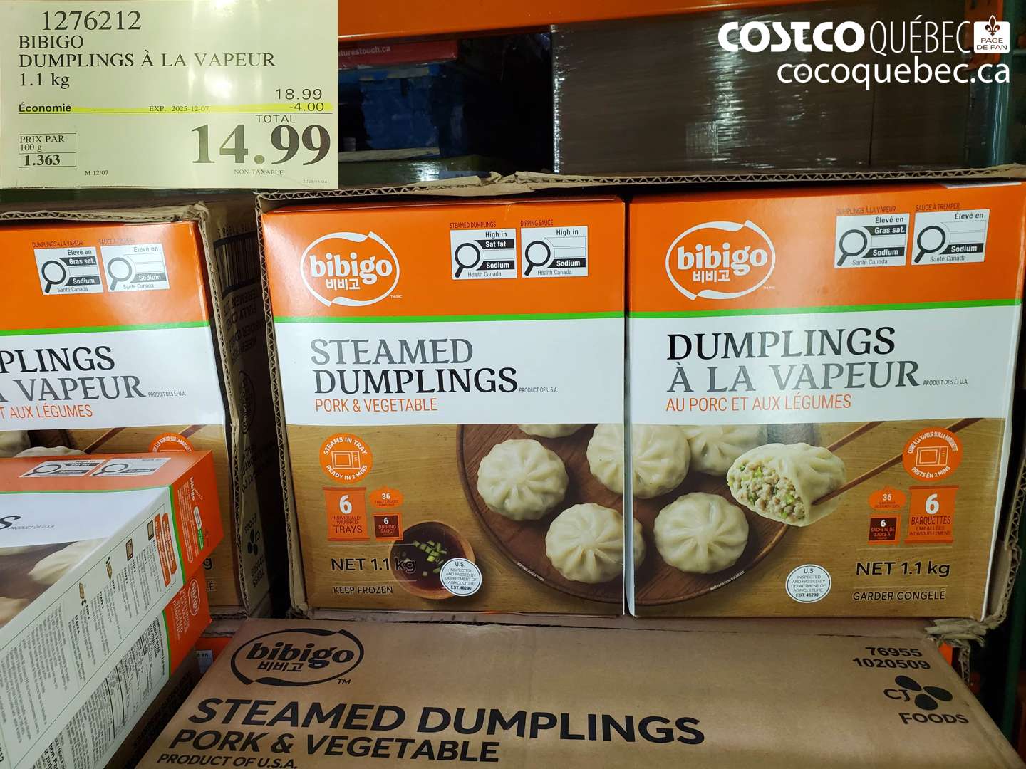 1276212 BIBIGO DUMPLINGS À LA VAPEUR 1.1 kg ($4.00 INSTANT SAVINGS EXPIRES ON 2025-12-07) $14.99